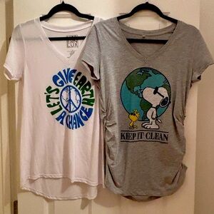 NWOT bundle of 2 ecological Snoopy “save the earth” maternity Tshirts - medium